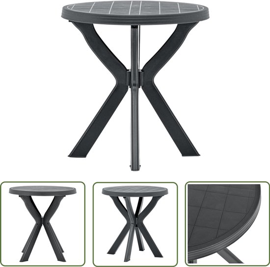 vidaXL Buitentafel - Tuin Tafel - Bistrotafel Ø70 cm kunststof antraciet - Bistroset - Kunststof Tafel - Antraciet Tafel