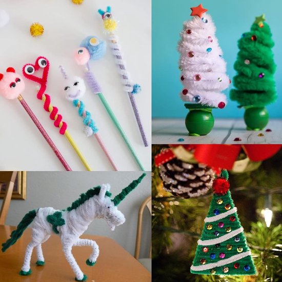 Pijpenreiniger 100 stuks - wit chenilledraad - 30 cm buigpluis voor kinderen - knutselen en decoreren van Merkloos	 — afbeelding 2