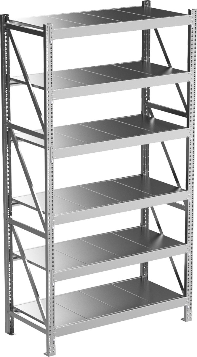 Povag Stellingkast metaal - Opbergrek - 200x110x50 cm - 300 kg per legniveau - 6 legniveaus