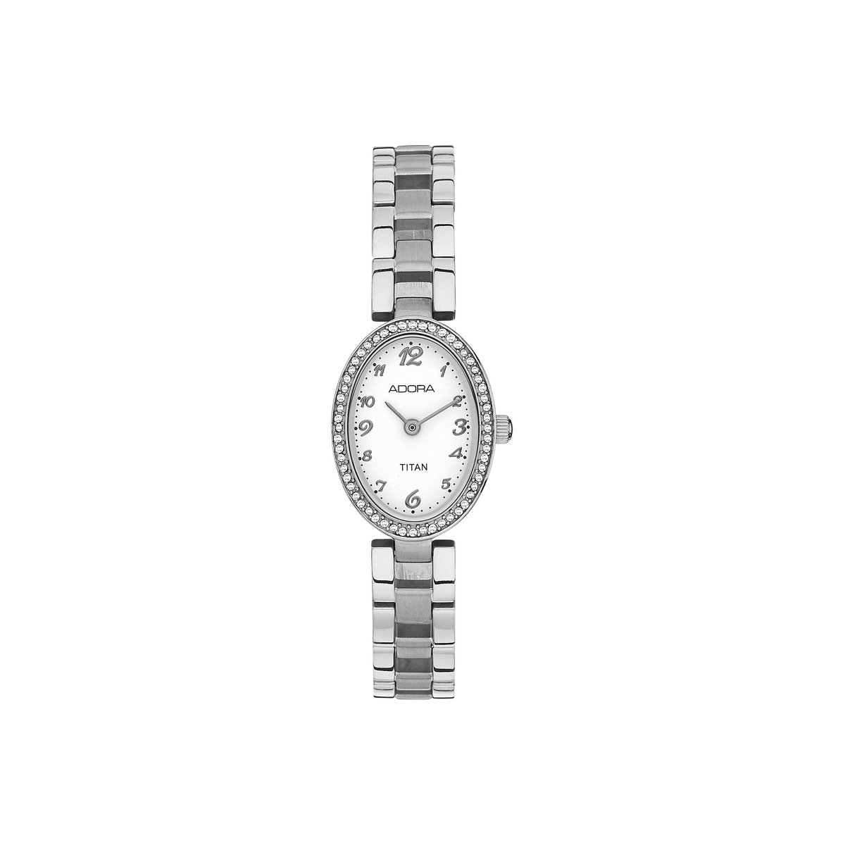Adora Dameshorloge AT5668 - Ovaal Design - Titanium Kast Band - Kristallen Rand - Elegant Tijdloos