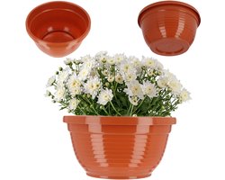 KADAX Schaal van kunststof, ronde bloemenschaal, weerbestendige plantenbak voor buiten, grafschaal, lichte kogelschaal voor bloemen, diameter 20 cm, terracotta