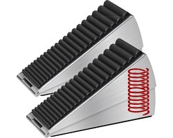 2 stuks zware deurstoppers - Verstelbare deurstopper met hoge wig - Veerbelast met beugel - Met antislip rubber - Deurstopper van roestvrij staal - Voor hoteltapijtdeuren - Voor hardhouten, betonnen en tegelvloeren - Zilver - Tot 3 inch