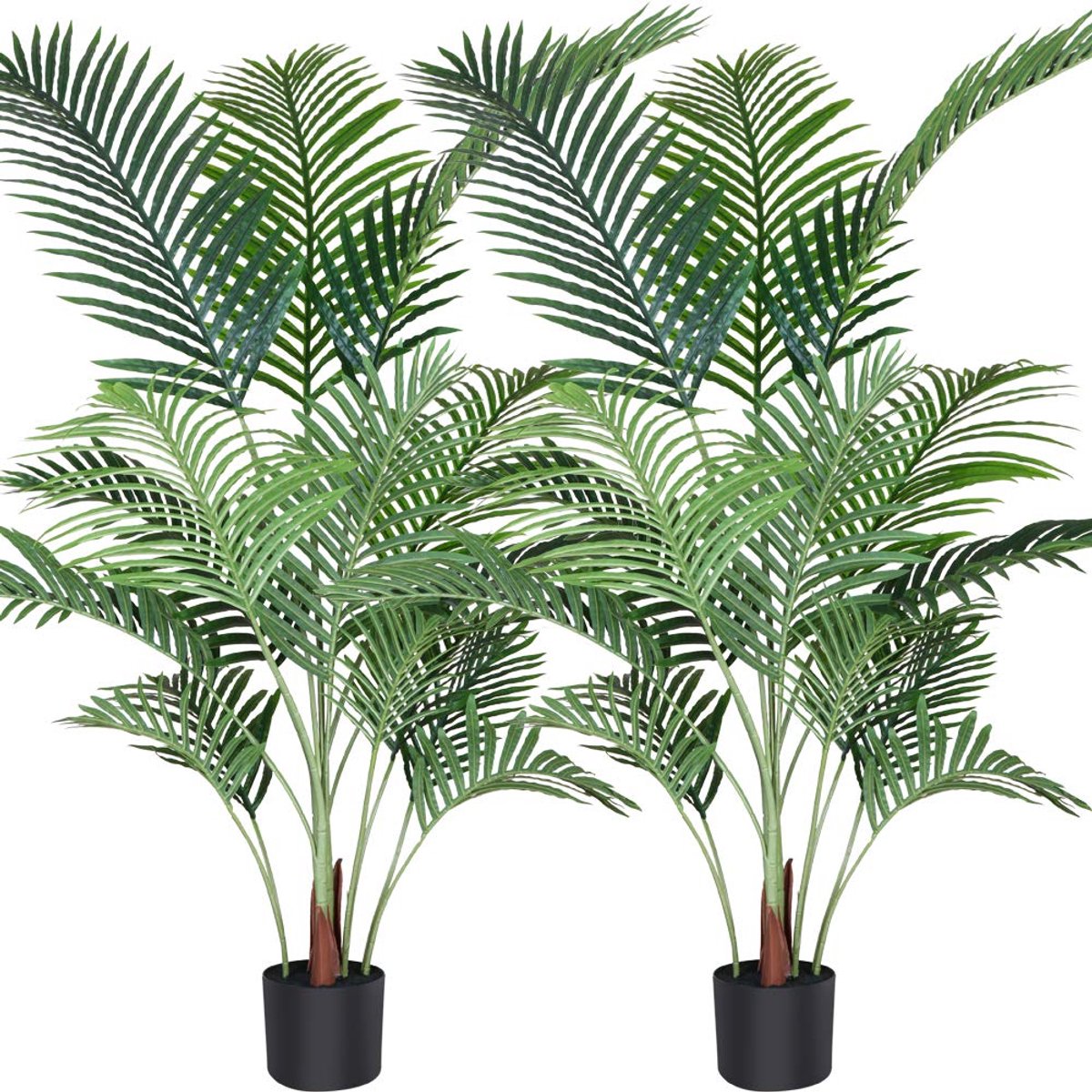 Fopamtri Kunstmatige Areca Palm 140 cm Kunstpalm, 15 takken, voor binnen en buiten Moderne decoratie Kunstplant in pot Familie housewarming cadeau (2-pack)