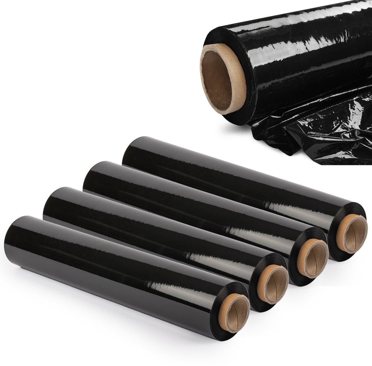 KADAX Zwarte stretchfolie, 300 x 50 cm, plasticfolie, 3 kg verhuisfolie, palletfolie voor meubels, magazijn, transport, duurzame wikkelfolie, verpakkingsfolie (zwart, set van 4)