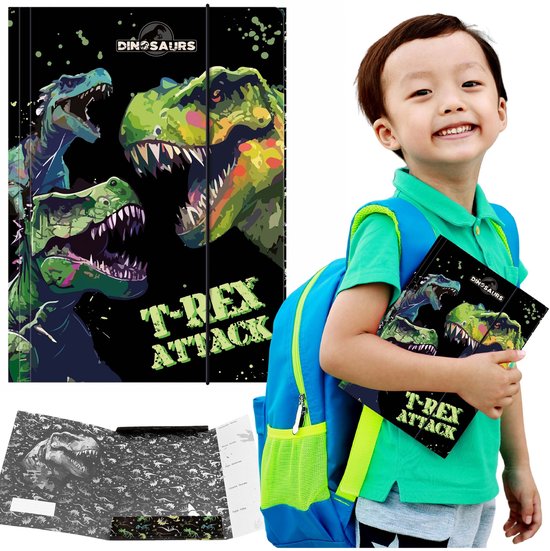 Dinosaurussen schoolmap met elastiek A4 voor jongen