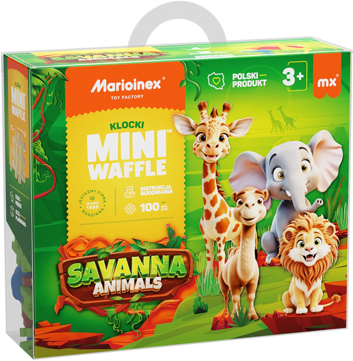 Mini wafel blokken dieren savanne 100 - Marioinex - vanaf 3 jaar