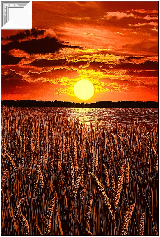 Coucher de soleil sur un champ de blé - Sunset ArtFrame peintures - Art mural ArtFrame blé - Réaliste - Art encadré - Décoration chambre enfant - artframe 40x60 cm