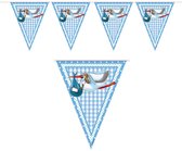 Folat geboorte baby vlaggetjes - jongen - blauw - 10 meter - vlaggenlijnen - versiering - kunststof