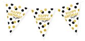 LUQ – Vlaggenlijn Happy Birthday – Wit-Zwart-Goud – 6 m Luxe Verjaardag Feest Versiering – Slinger – Direct Ophangen