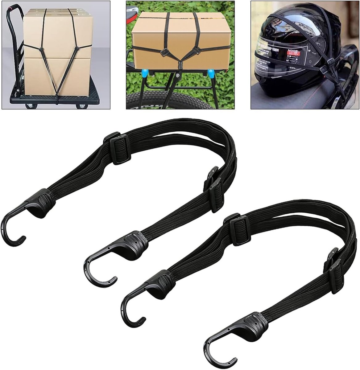 2 Stuks Spanbanden - Verstelbaar met Haken - Voor Fiets & Motor Bagagedrager - Zwart - 60cm-104cm