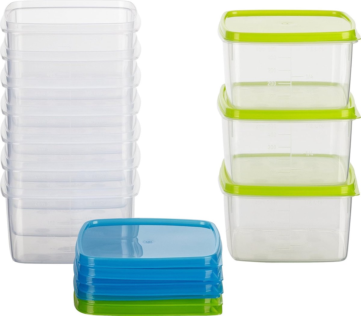 Vierkante vershouddozen set - 10 stuks - groen en blauw - BPA-vrij