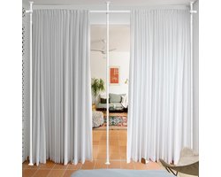 JGS Premium - Ruimteverdeler gordijnroede wit - Verstelbare vrijstaande scheidingswand - Geschikt voor woonkamer, slaapkamer of kantoor - 121 cm-304 cm (L) - 71 cm-289 cm (B) - Eenvoudige installatie