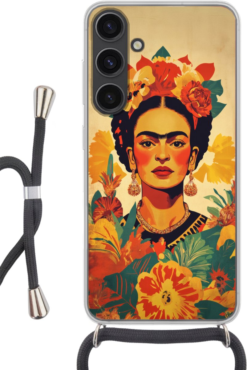 Telefoonhoesje Geschikt voor Samsung Galaxy S24 Plus - Vrouwelijk - Bloemen - Sieraden - Siliconen - Crossbody - Backcover met Koord - Telefoonhoesje met koord - Hoesje met touw Telefoonhoesje