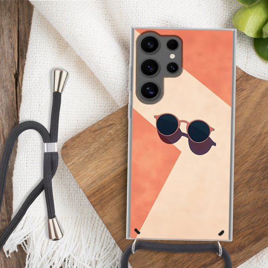 Telefoonhoesje Geschikt voor Samsung Galaxy S24 Ultra - Zonnebril - Schaduw - Oranje - Minimalistisch - Siliconen - Crossbody - Backcover met Koord - Telefoonhoesje met koord - Hoesje met touw Telefoonhoesje