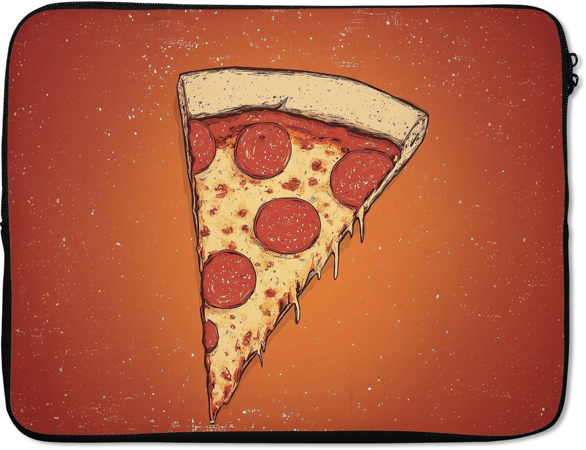 Laptophoes 15.6 inch - Pizza - Kaas - Rood - Pepperoni - Laptop sleeve - Binnenmaat 37x26 cm - Zwarte achterkant