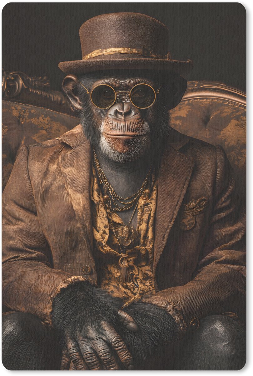 Muismat 18x27 cm - Mousepad Chimpansee - Stoel - Pak - Bruin - Muismatten