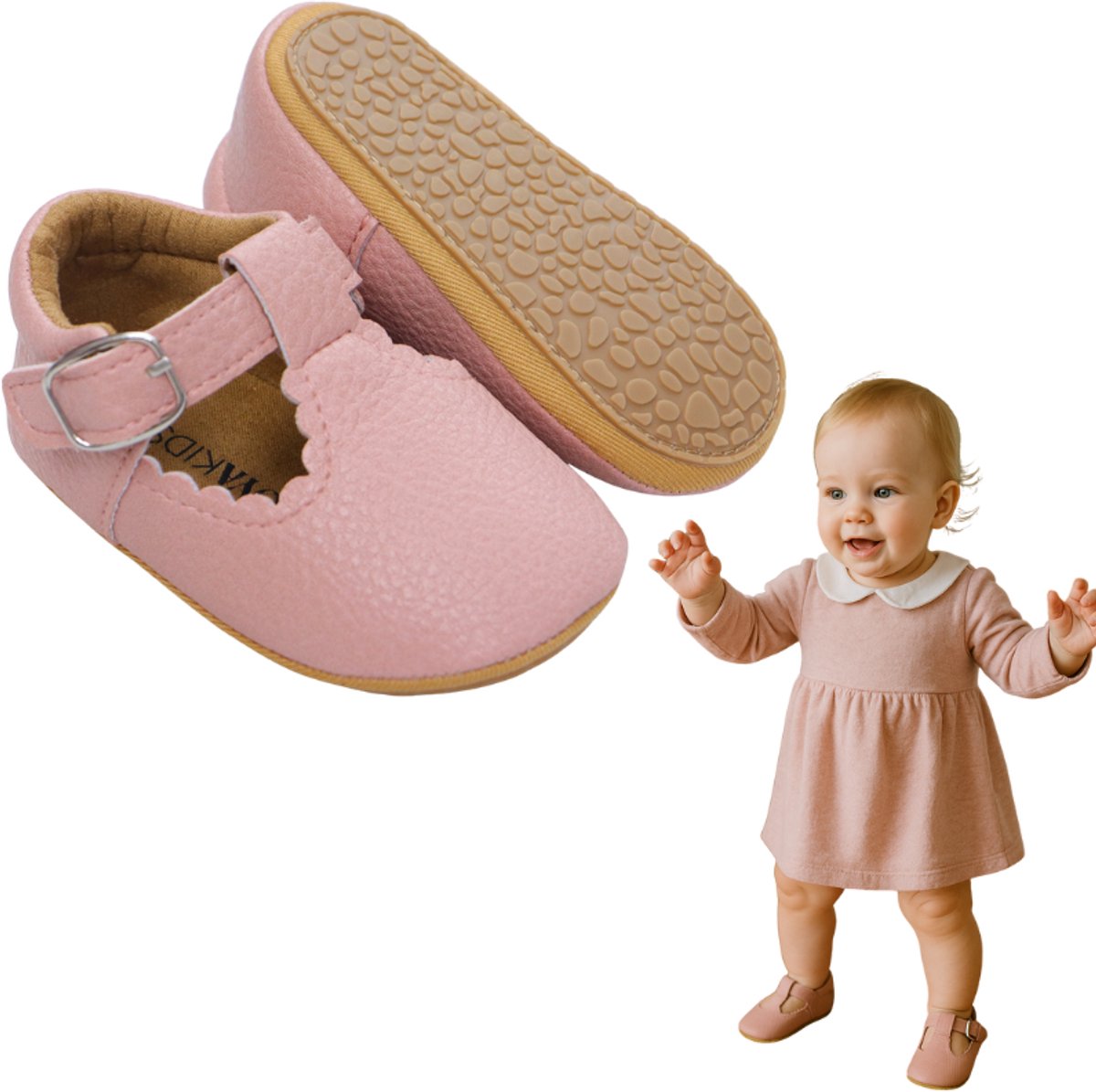 Joya Kids® Baby Schoentjes Roze Meisje | Roze Kinderschoenen met Rubberen Zool | Zomer en Winter Schoentjes Meisjes | Eerste Stapjes | Anti-Slip Zool | Imitatieleer | Voor Baby's van 6 tot 18 maanden | Maat 12 | 9-12 Maanden Oud