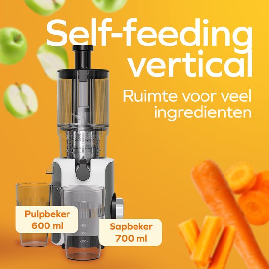 KitchenBrothers Slowjuicer - Verticaal - Juicer - Groenten en Fruitpers - 126 mm - 750 ml - Pearl White / Wit van KitchenBrothers — afbeelding 3