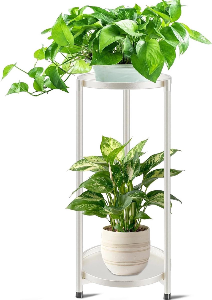 JGS Premium - Plantenrek 2-laags voor Binnen en Buiten - Metaal - Bloempotten Houder voor Huis Balkon Tuin (Wit)