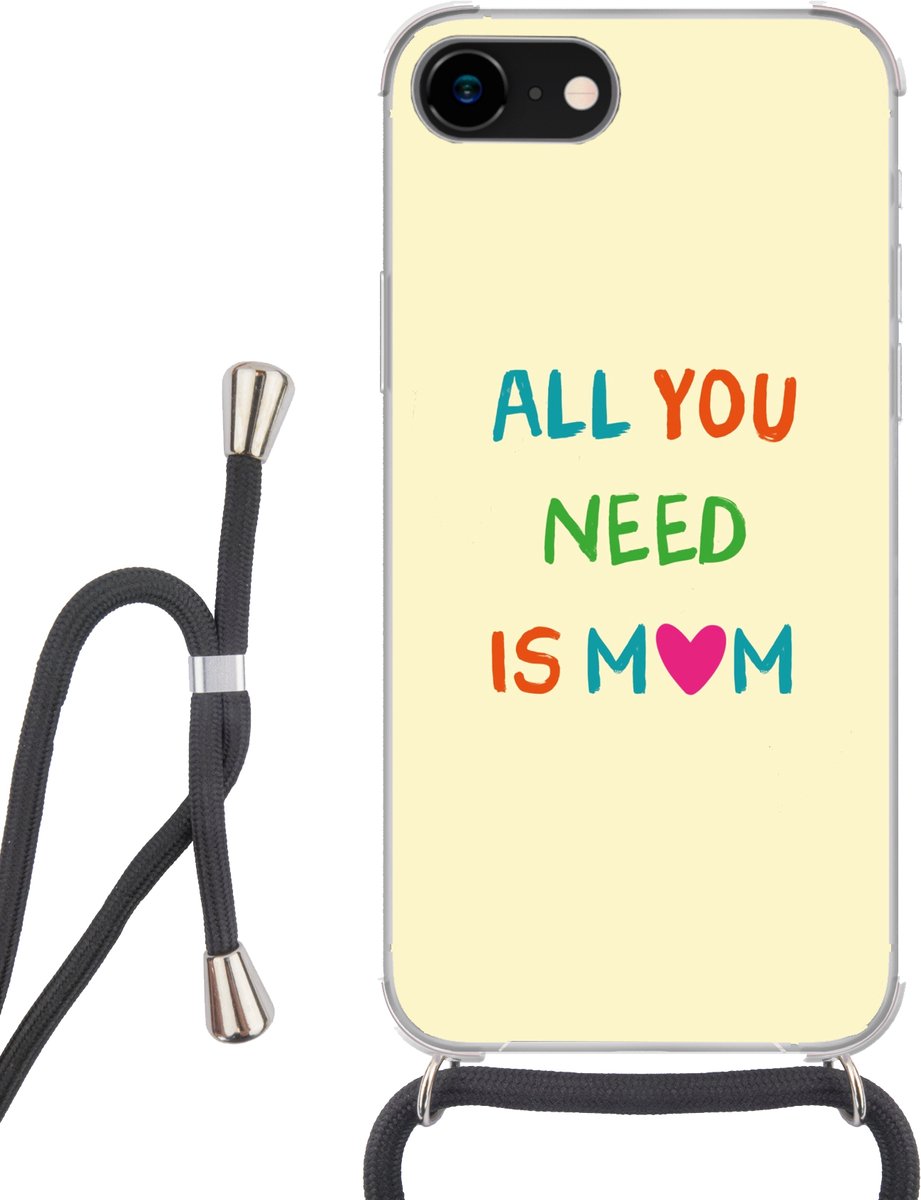 Telefoonhoesje Geschikt voor iPhone 7 - Hartje - Moeder - Tekst - Kleurrijk - Siliconen - Crossbody - Backcover met Koord - Telefoonhoesje met koord - Hoesje met touw Telefoonhoesje