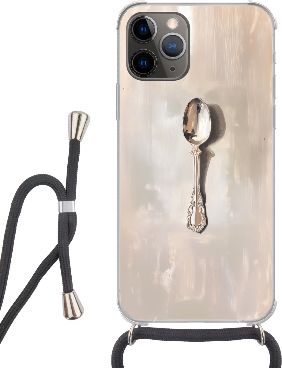 Telefoonhoesje Geschikt voor iPhone 11 Pro - Lepel - Verf - Zilver - Siliconen - Crossbody - Backcover met Koord - Telefoonhoesje met koord - Hoesje met touw Telefoonhoesje