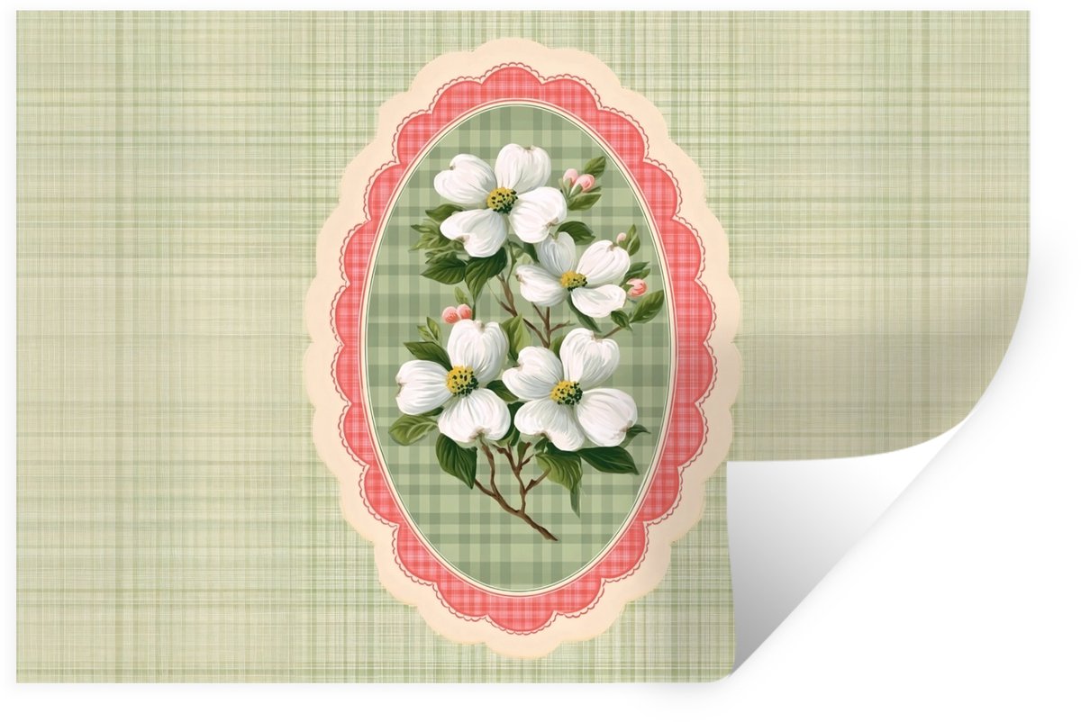 Muurstickers - Sticker Folie - Bloemen - Illustratie - Geruit - Groen - 120x80 cm - Plakfo