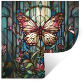 Muurstickers - Sticker Folie - Vlinder - Roze - Bloemen - Bladeren - 30x30 cm - Plakfolie - Muurstickers Kinderkamer - Zelfklevend Behang - Zelfklevend behangpapier - Stickerfolie