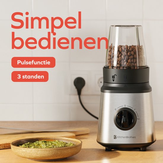 KitchenBrothers Blender - Complete Set - 2x 750ml Kan - Grinder - Stamper - To-Go Bekers - RVS van KitchenBrothers — afbeelding 4