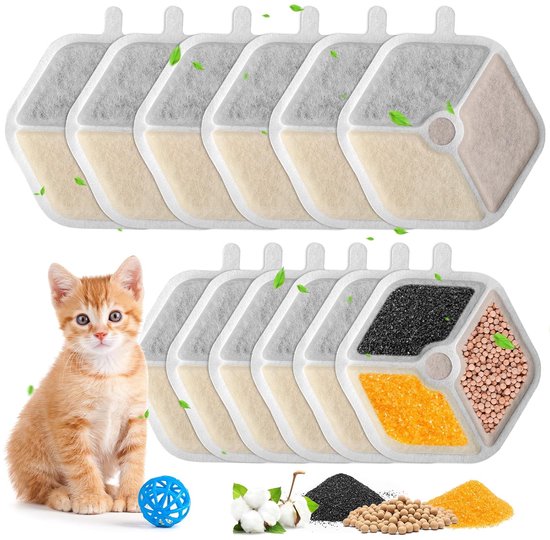 Foto: Trankielo set van 12 kattenfontein filters geschikt voor 135 fl oz 4l draadloze ultrastille roestvrijstalen kattenfontein vierlaags filtratiesysteem huisdierwaterfilter vervanging