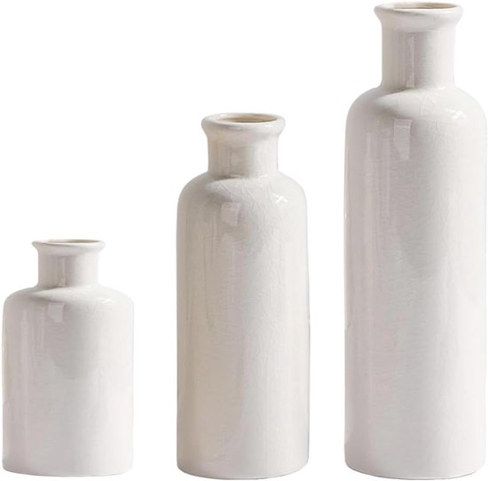 Set van 3 witte Scandinavische stijl keramische vazen voor thuisdecoratie - klein formaat - geschikt voor eettafeldecoratie - hoogte 5-20-25 cm