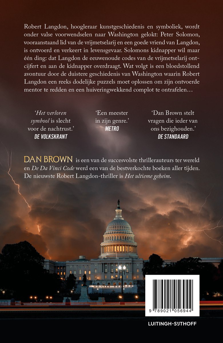 Robert Langdon 3 - Het verloren symbool - back cover
