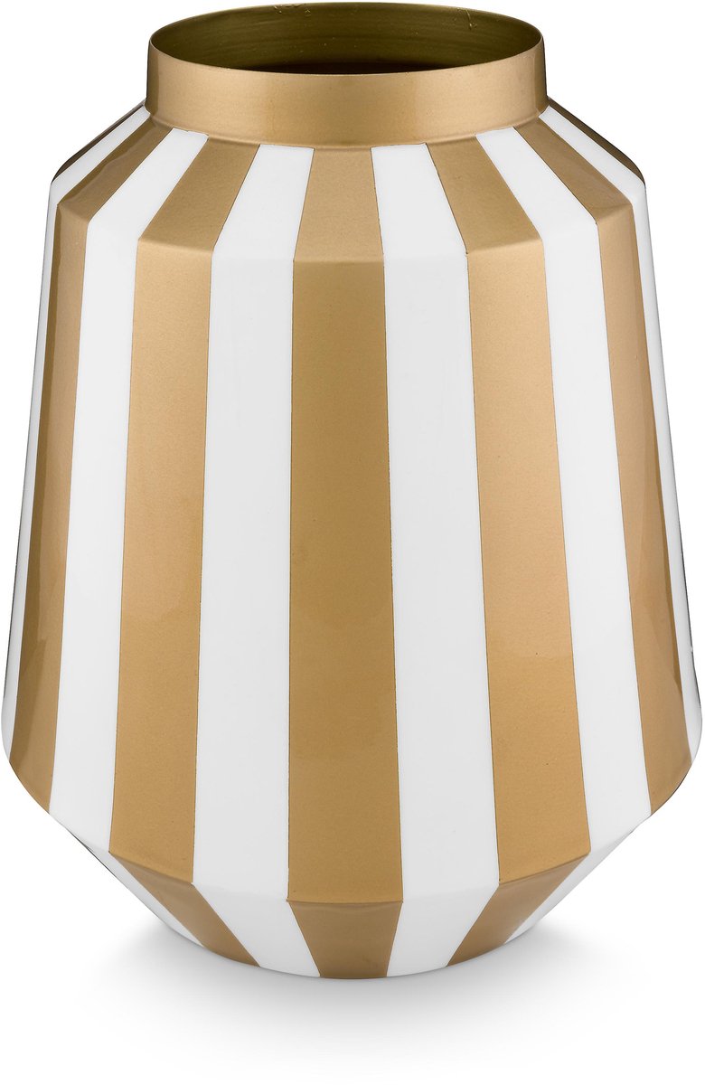 Pip Studio Vaas Stripes - Bloemenvaas van Metaal - Wit/ Goud - 24x29cm