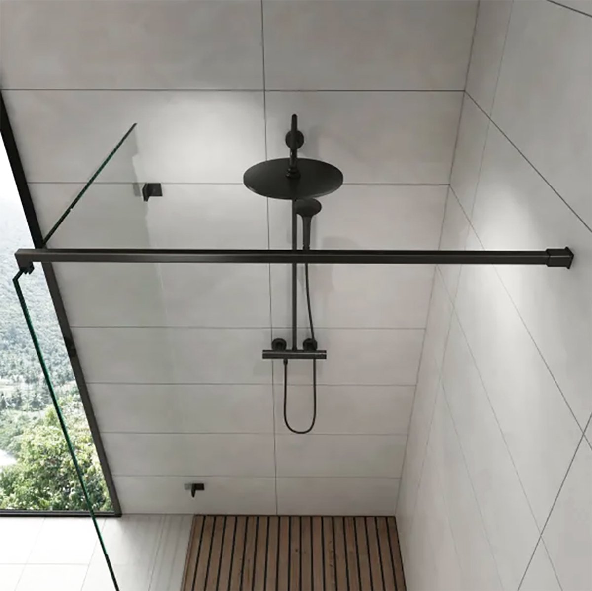 Stabilisatiestang Douchewand Muurmontage Vierkant 100 cm - Zwart Geborsteld