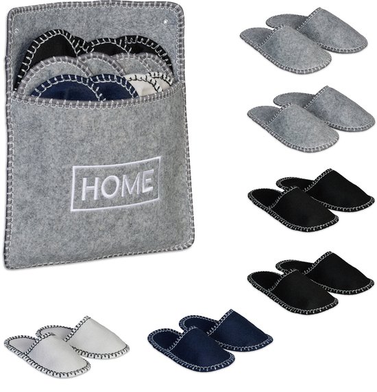 chaussons - 6 paires - pointure 36 - 45 - avec poche - antidérapants - feutre