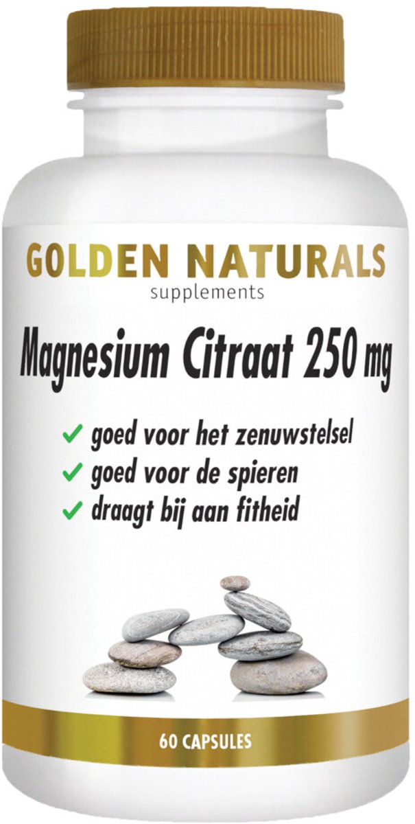 Golden Naturals - Magnesium Citraat 250mg - 2 x 60 vegacapsules - Voordeelverpakking