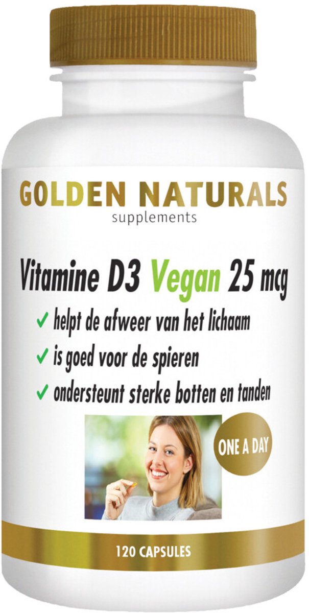 Golden Naturals - Vitamine D3 25 mcg Vegan - 2 x 120 capsules - Voordeelverpakking