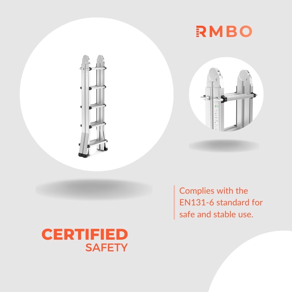 RMBO - Uitschuifbare Vouwladder 4x5 - Vouwladder - Multiladder - 5,10 m lang - Compact en Draagbare ladder - Geschikt voor Particulier en Professioneel Gebruik - Max. Belasting 150 kg, EN 131.6 – foto 2