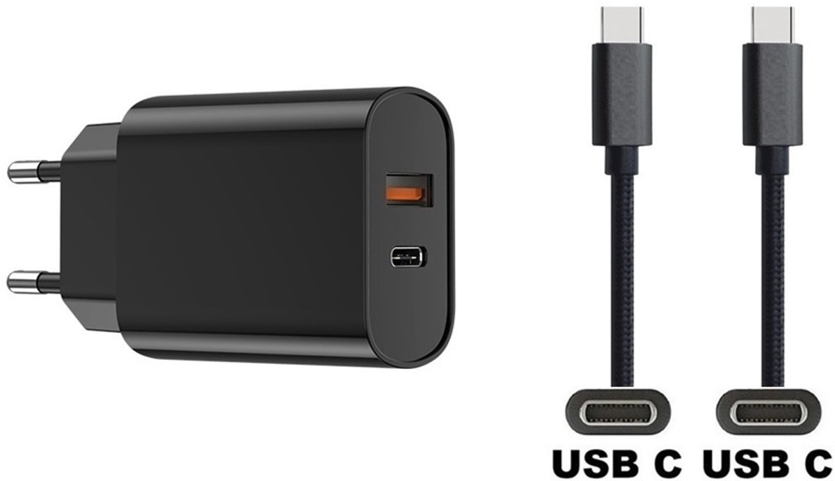 OneOne 20W snellader met 2 poorten. Oplader met sterke 0,5m OneOne USB C naar C kabel. Universele PD lader adapter past op Apple iPhone 15, iPhone 15 Plus, 15 Pro, 15 Pro Max, iPhone 16, 16 Plus, 16 Pro, iPhone 17, 17 Air, 17 Pro, 17 Ultra