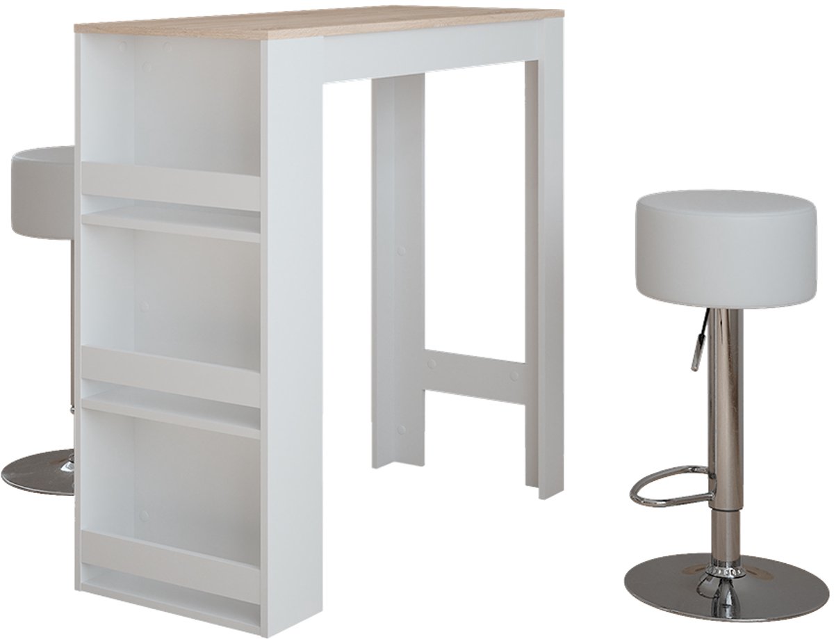 Vicco Repose Bartafel set – 45 x 110 cm met 2 barkrukken Wit/Sonoma