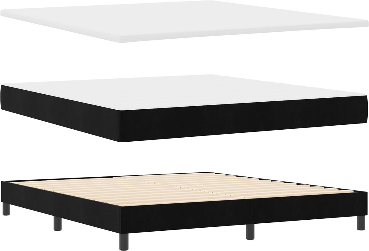 vidaXL - Boxspring - bed - met - hoofdeinde - Zwart - 180 - x - 200 - cm - Fluweel