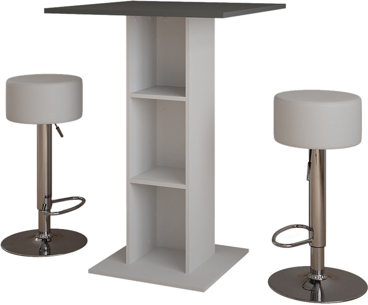 Vicco Repose Bartafel set – 75 x 75 cm met 2 barkrukken Beton/Wit Antraciet/Wit