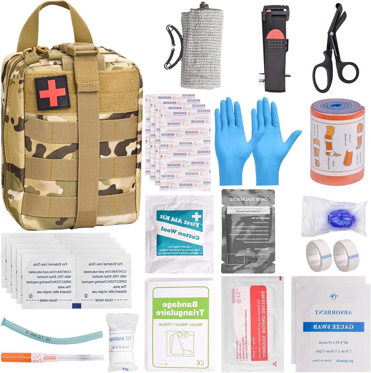 Eerste hulpset voor buiten - 48 stuks medische survival kit voor camping en outdoor activiteiten