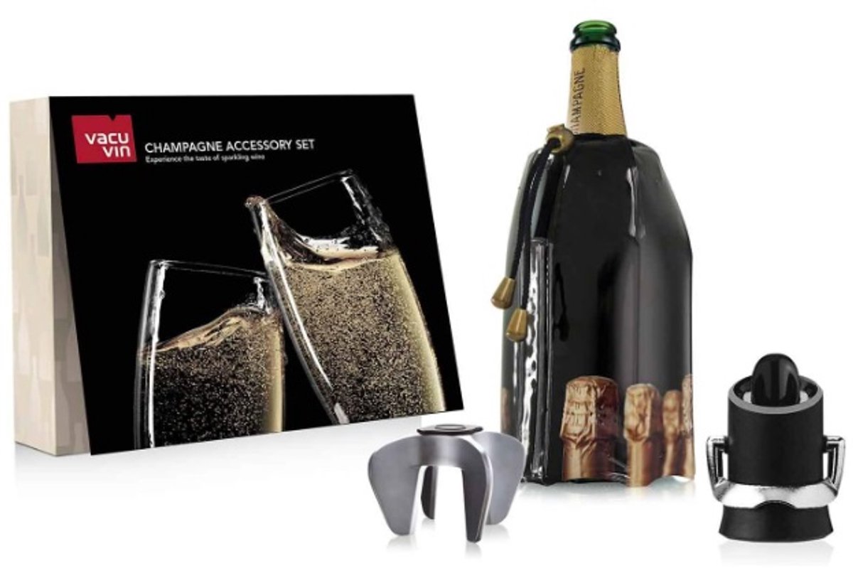 Vacu Vin Champagne Set - 3 delig - Flessenkoeler - Champagne Opener - Champagne Stopper - Geschenkdoos