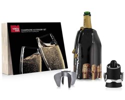 Vacu Vin Champagne Set - 3 delig - Flessenkoeler - Champagne Opener - Champagne Stopper - Geschenkdoos