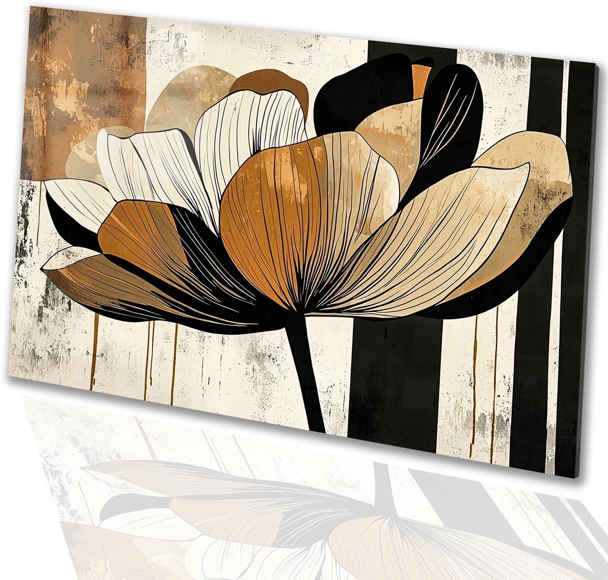 Abstracte bloemen in aardetinten - Bloem glasschilderij - Wanddecoratie natuur - Art Deco