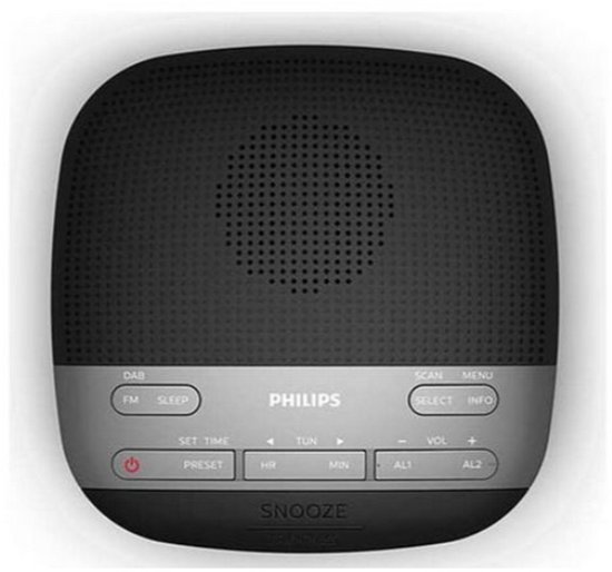 PHILIPS TAR3505 - Digitale wekkerradio DAB+, Dubbel Alarm, Slaaptimer, Compact Ontwerp, Dab+/Fm-Digitale Radio, Automatische Tijdsynchronisatie, Batterijbeveiliging, Zwart, 13.1 x 13.1 x 5.4 cm