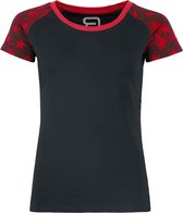 R.E.D. Rock-Engineered Design zwart/rood T-shirt met raglanmouwen - Dames - L