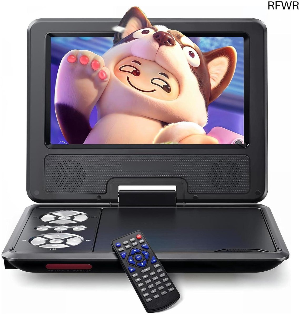RFWR® Draagbare DVD-speler voor Kinderen - 9,5 inch met Draaibaar Scherm en Sterke Accuduur voor Autoreizen