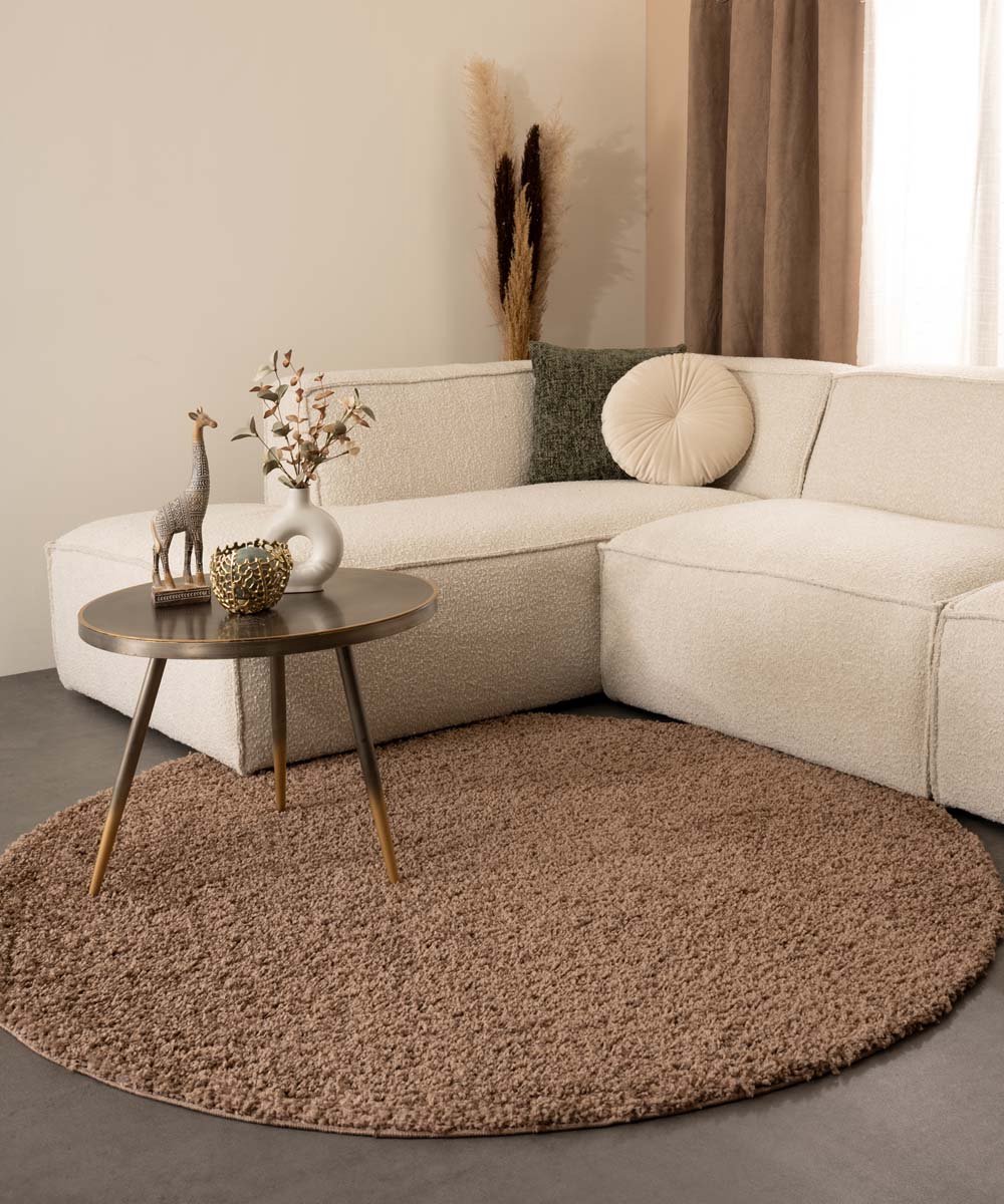 Tapeso Rond hoogpolig vloerkleed - Shaggy Trend mokka 300 Bruin