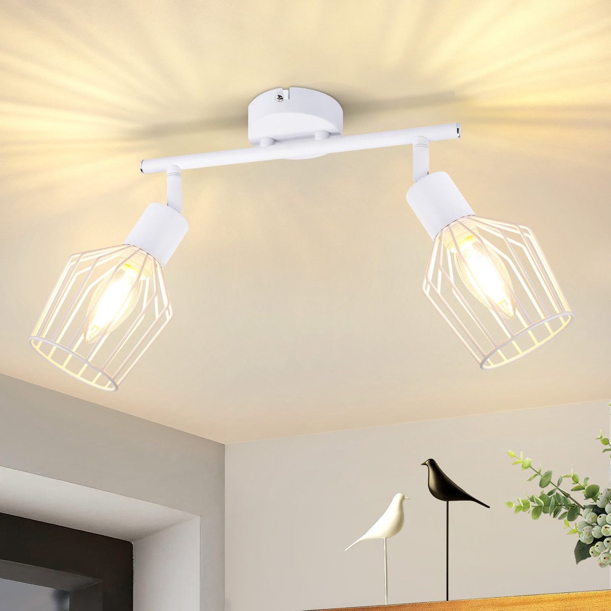 NETTLIFE Opbouwspot - 2-lichts - E14 Fitting - wit - kooiontwerp Lampkap - Metaal - 350° d